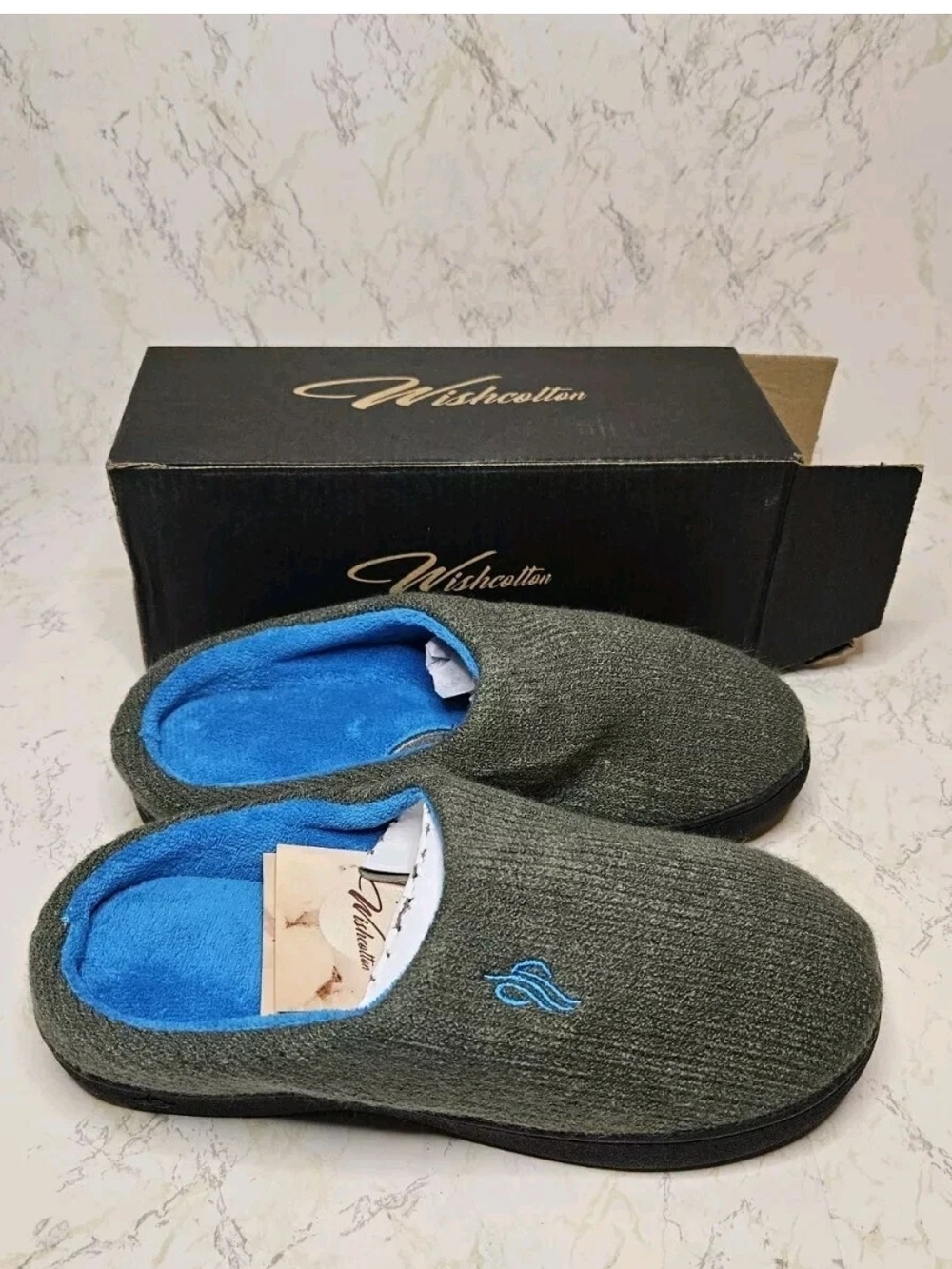 Women'sGray Slip-On Slippers with Blue Lining